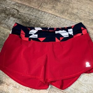 OISELLE Roga Running Shorts Size 8 Red White Blue Red 4” Inseam Pockets Liner
